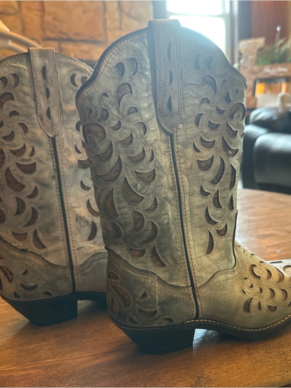 Cutout Western Cowboy Boots - Gray with Brown Underlay
